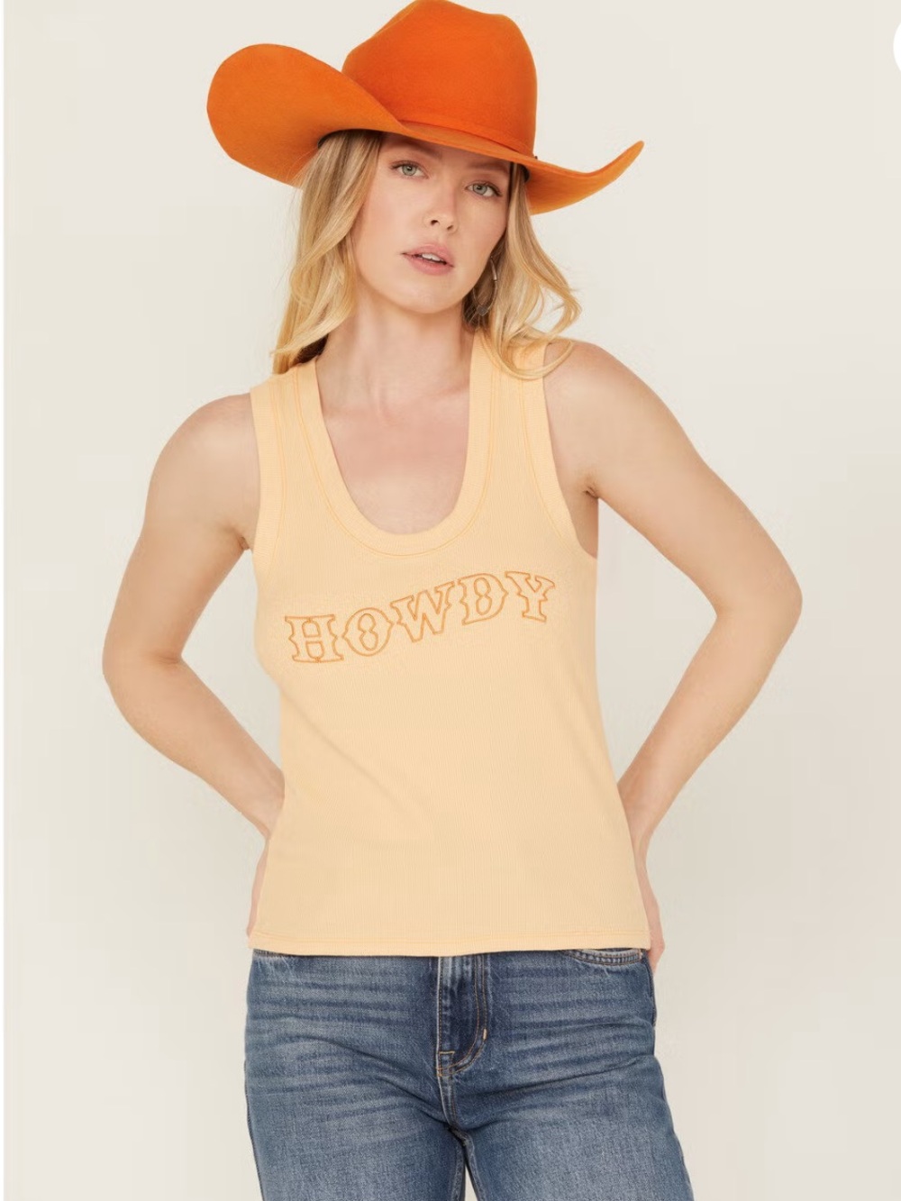 Howdy Ribbed Tank Top in Peach